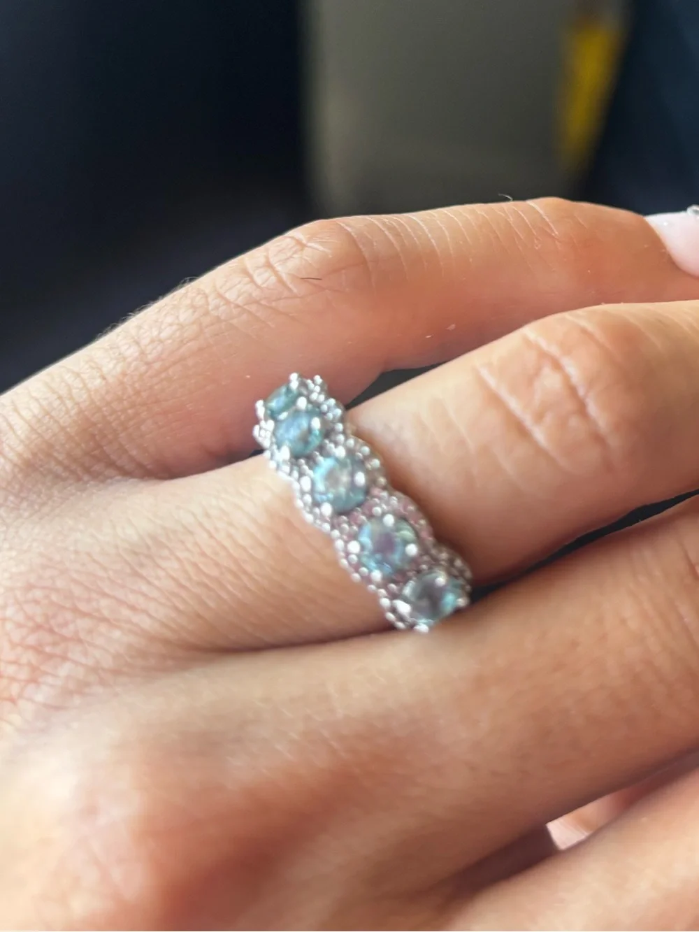 Sterling Silver Aquamarine Gemstone Ring vintage - Light Blue Halo Band
